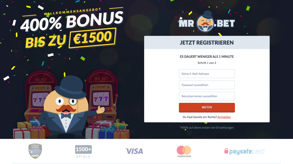 Mr Bet - 400% Casino Bonus bis 1500 Euro